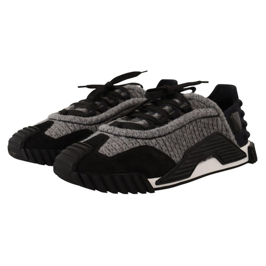 Dolce & Gabbana Black Gray Fabric Lace Up NS1 Sneakers Shoes