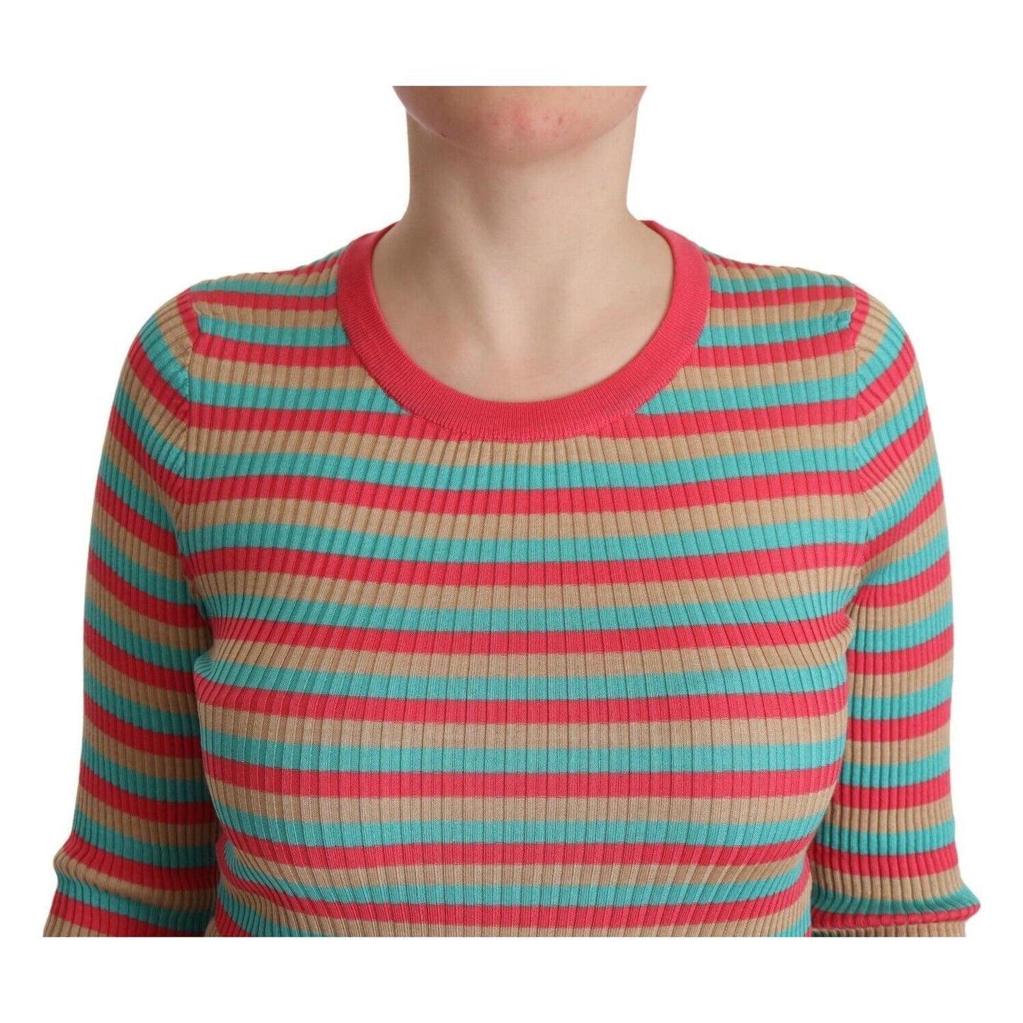 Dolce & Gabbana Multicolor Stripes Silk Crew Neck Pullover Top