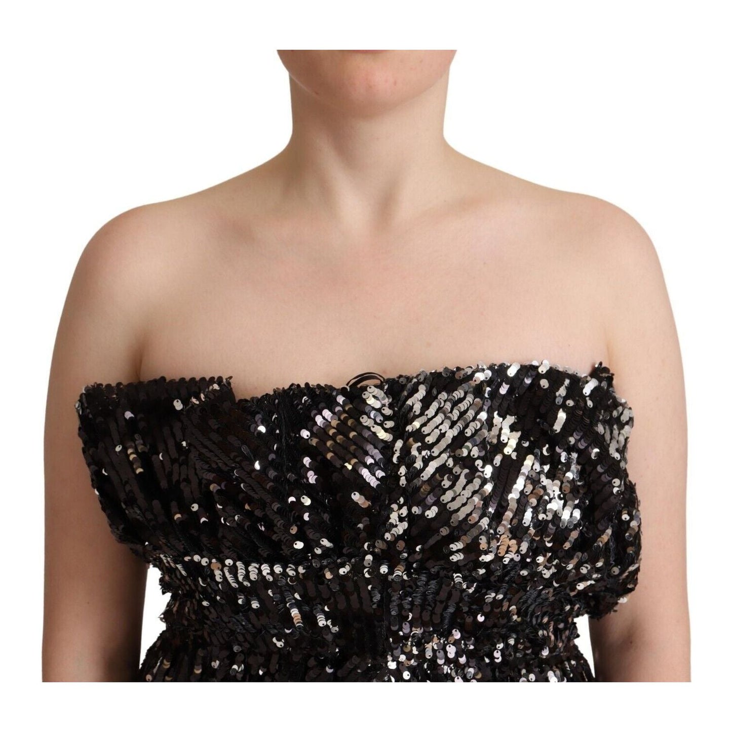 Aniye By Black Sequined Polyester Strapless Cocktail Blouse Top