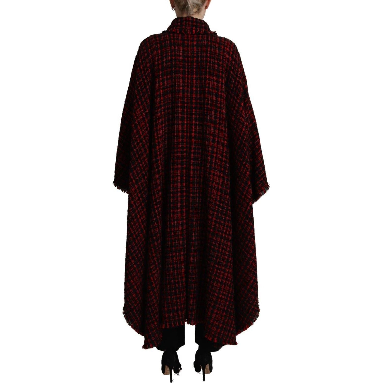 Dolce & Gabbana Black Red Cotton Checkered Over Coat Jacket