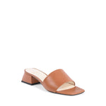 19V69 Italia Brown Leather Sandal for women, tan leather with 4 cm heel, made in Italy, size 36, synthetic sole.