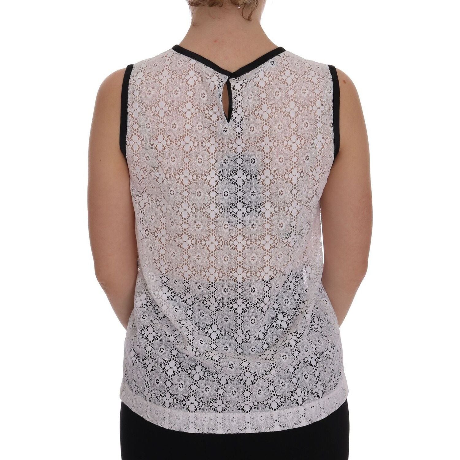 Dolce & Gabbana White Lace Floral Nylon Tank T-shirt