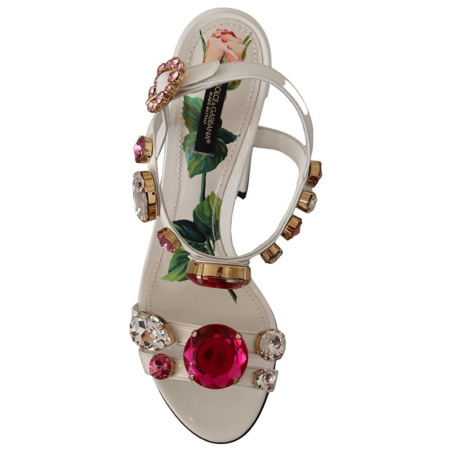 Dolce & Gabbana White Leather Crystal Keira Heels Sandals Shoes