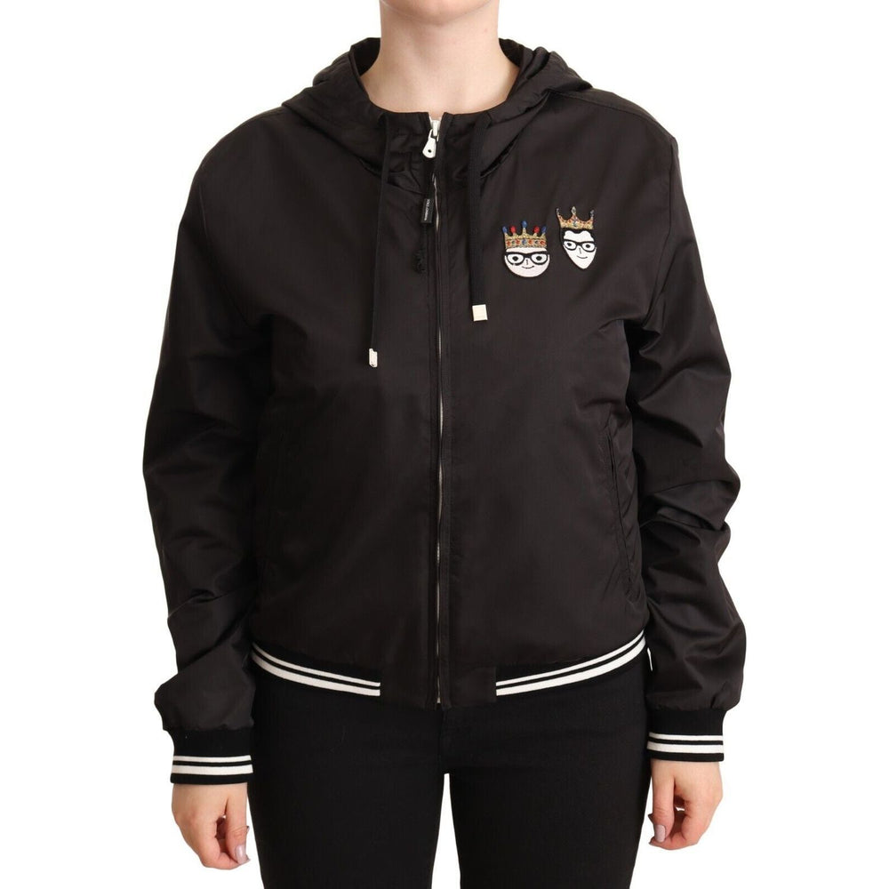 Dolce & Gabbana Black Polyester Hooded Bomber Full Zip Jacket