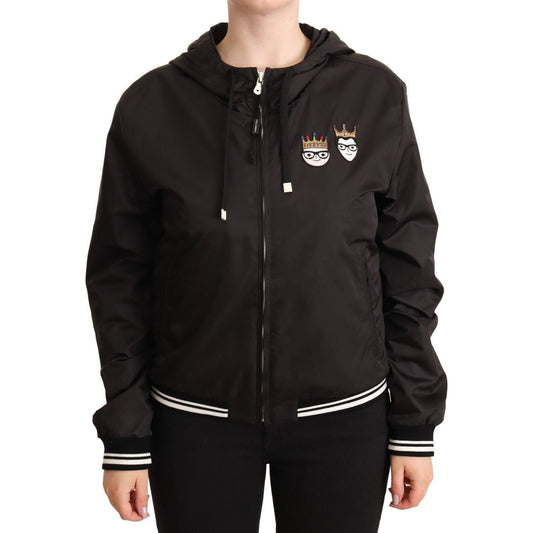 Dolce & Gabbana Black Polyester Hooded Bomber Full Zip Jacket