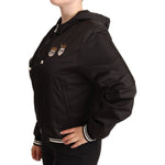 Dolce & Gabbana Black Polyester Hooded Bomber Full Zip Jacket
