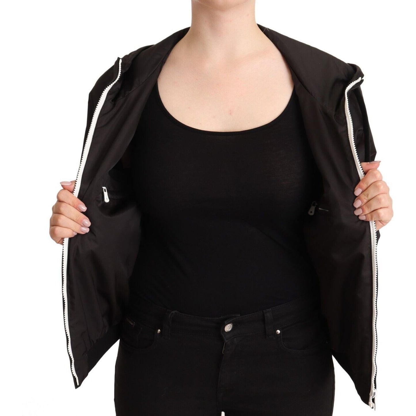 Dolce & Gabbana Black Polyester Hooded Bomber Full Zip Jacket