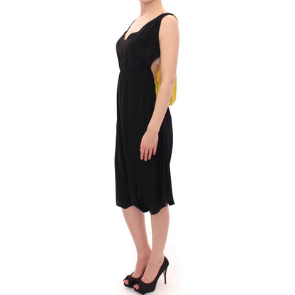 Lamberto Petri Black Yellow Silk Shift Sheath Coctail Dress