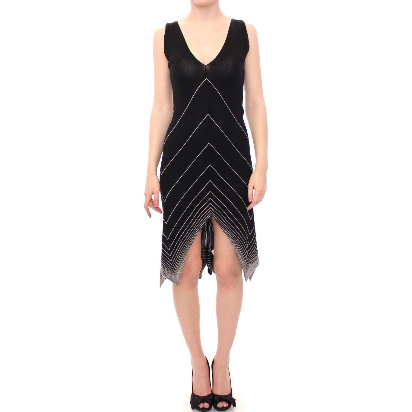 Alice Palmer Black White Low V Neck Knitted Cocktail Dress