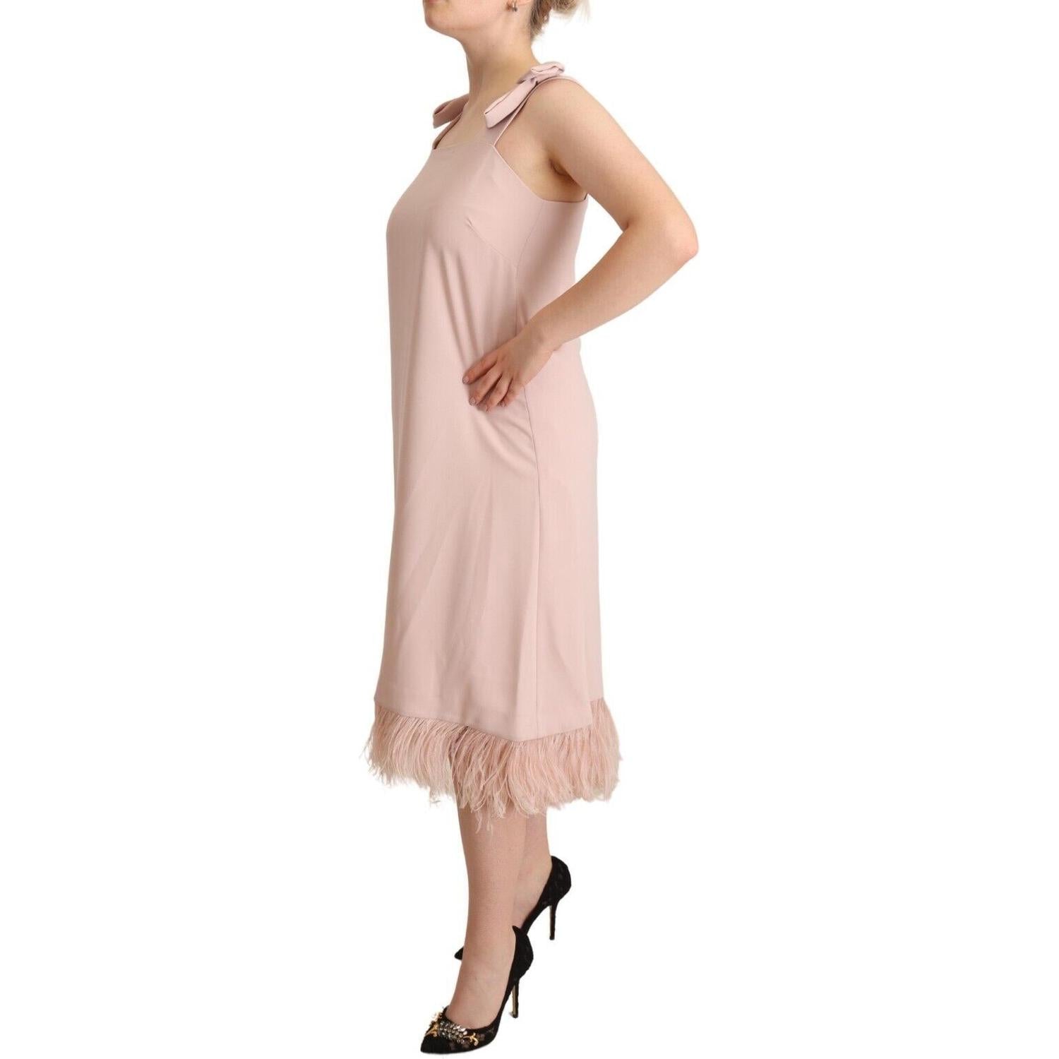 P.A.R.O.S.H. Pink Polyester Sleeveless Midi Feather Shift Dress