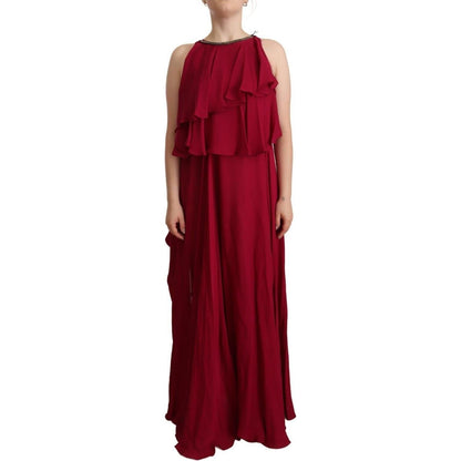 PLEIN SUD Orchid Silk Sleeveless Long Maxi Ruffle Shift Dress