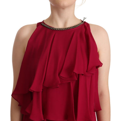 PLEIN SUD Orchid Silk Sleeveless Long Maxi Ruffle Shift Dress