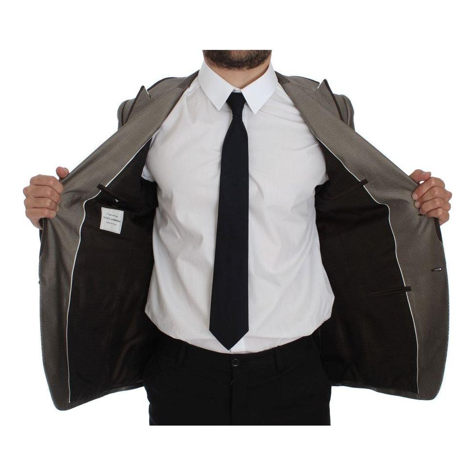 优雅棕色真丝双扣修身西装外套