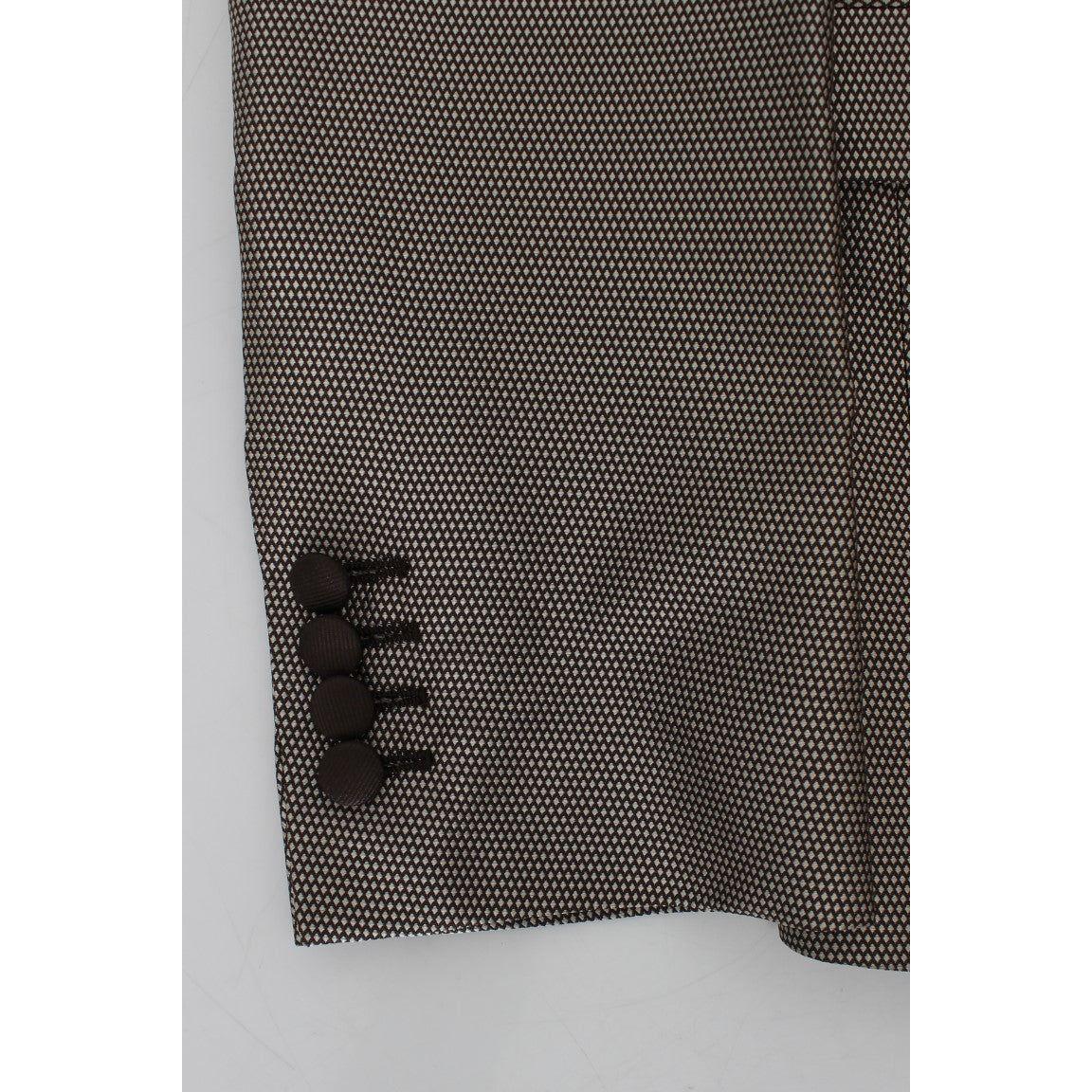 优雅棕色真丝双扣修身西装外套