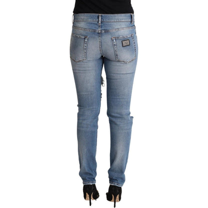 Dolce & Gabbana Blue Distressed Cotton Denim Skinny Jeans