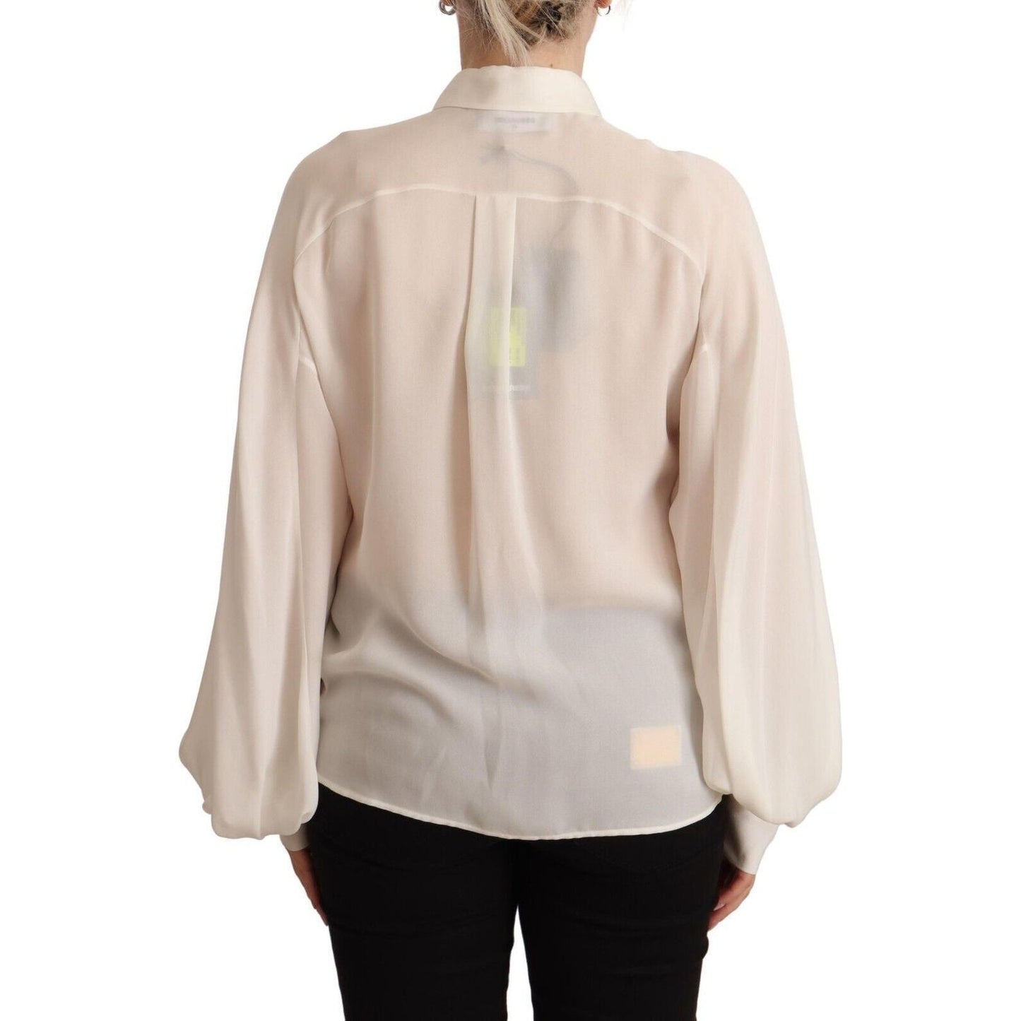Dsquared² Off White Silk Long Sleeves Collared Blouse Top