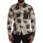 Dolce & Gabbana Green Beige Floral Cotton Stretch Exclusive Shirt TSH7976- 38
