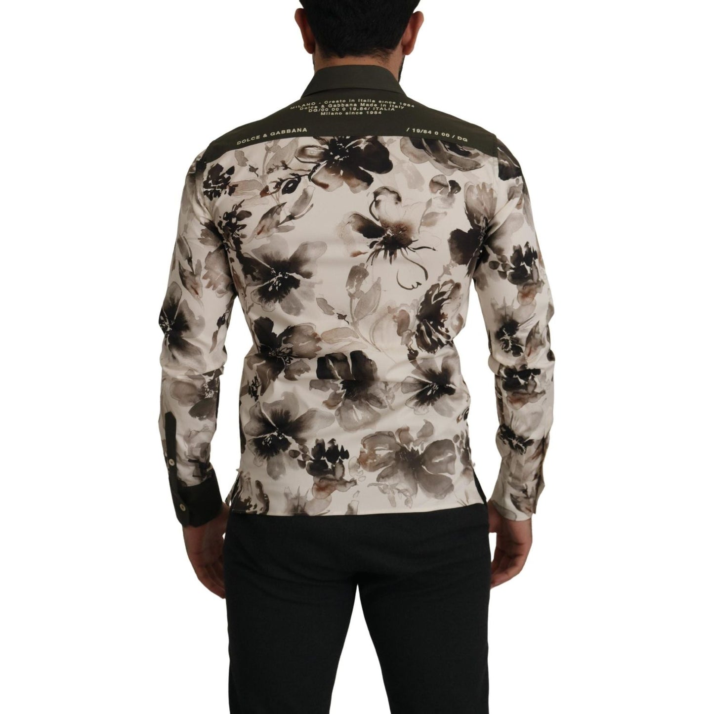 Dolce & Gabbana Green Beige Floral Cotton Stretch Exclusive Shirt TSH7976- 38