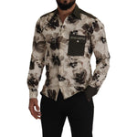 Dolce & Gabbana Green Beige Floral Cotton Stretch Exclusive Shirt TSH7976- 38