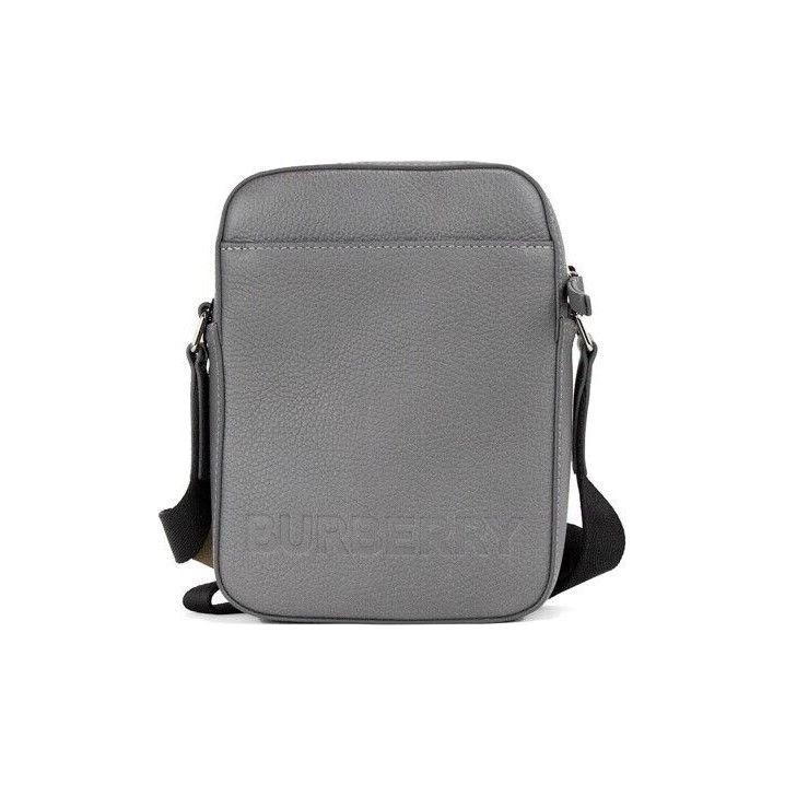 Thornton 小号灰色压花徽标粒面皮革斜挎包