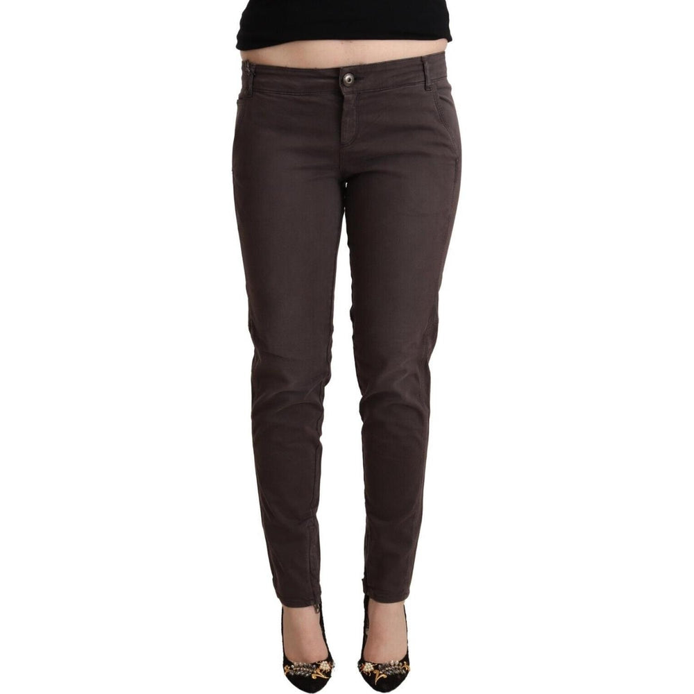 Ermanno Scervino Brown Cotton Low Waist Slim Fit Pants