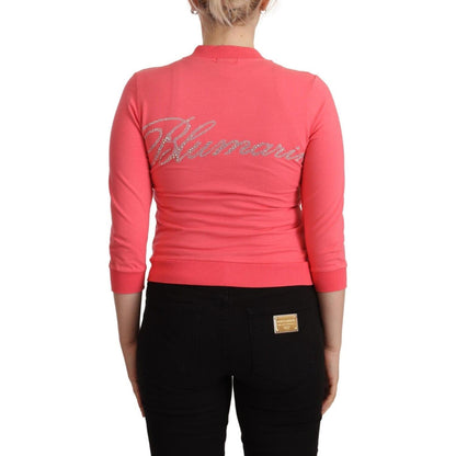 Blumarine Pink 3/4 Sleeve Zip Embellished Sweater