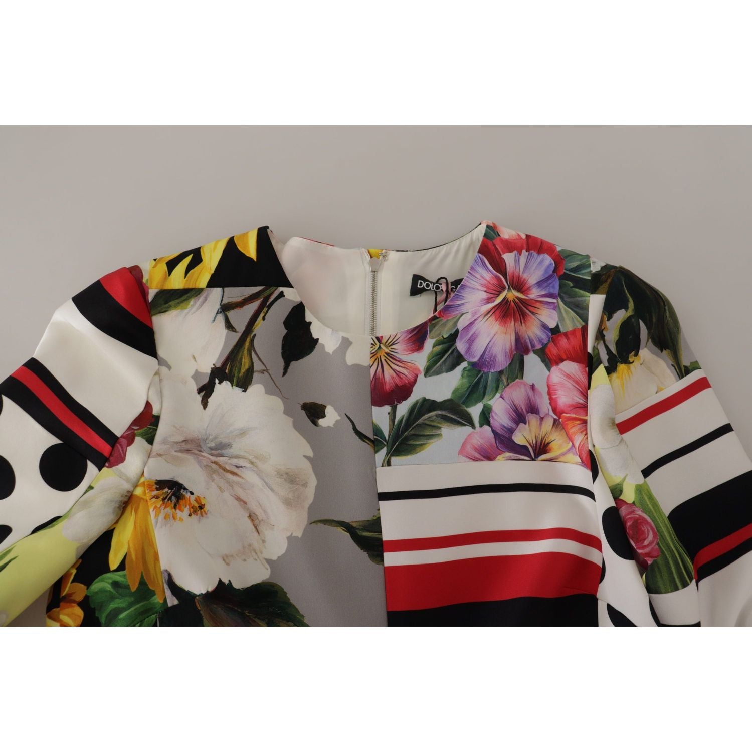 多色拼布软缎直筒连衣裙