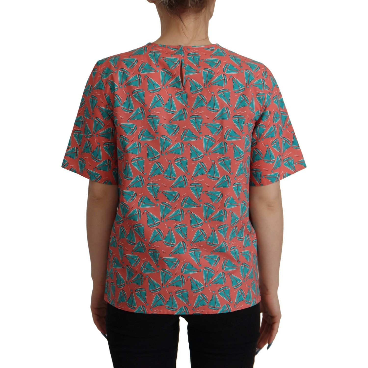 别致的粉色帆船印花棉质上衣