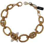 Dolce & Gabbana Gold White Lily Floral Chain Statement Necklace