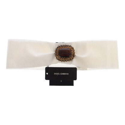 Dolce & Gabbana White Crystal Brass Wide Waist Runway Belt Belt