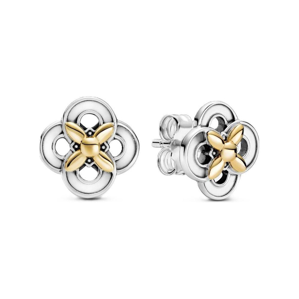 PANDORA JEWELS Mod. TWO-TONE FLOWER Earrings
