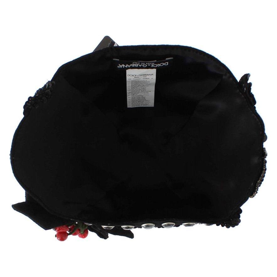 Dolce & Gabbana Black Crystal Gold Cherries Brooch Hat