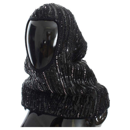 Dolce & Gabbana Black Knitted Sequin Hood Scarf Hat