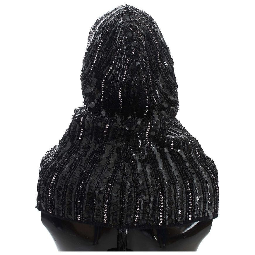 Dolce & Gabbana Black Knitted Sequin Hood Scarf Hat