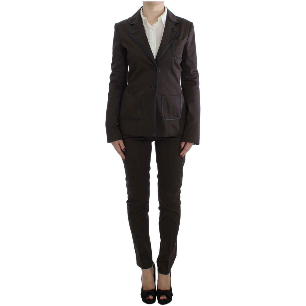 Exte Brown Stretch Two Button Suit Suit