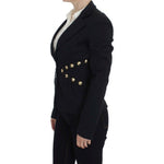 Exte Black Cotton Stretch Gold Studded Blazer Jacket Blazer Jacket