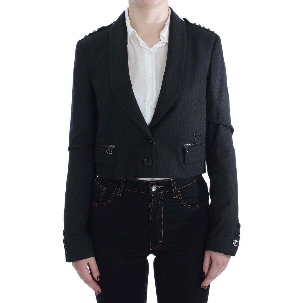 Exte Gray Stretch Gold Studded Short Jacket Coats & Jackets