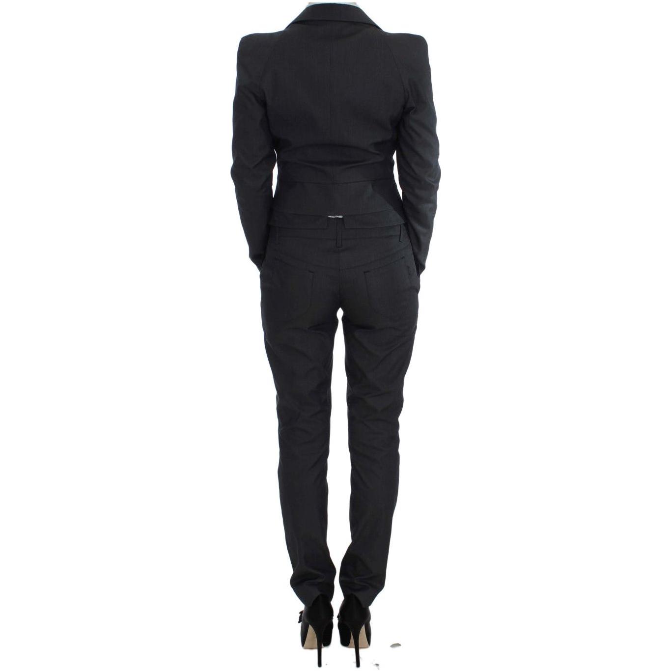 时尚灰色棉混纺长裤套装