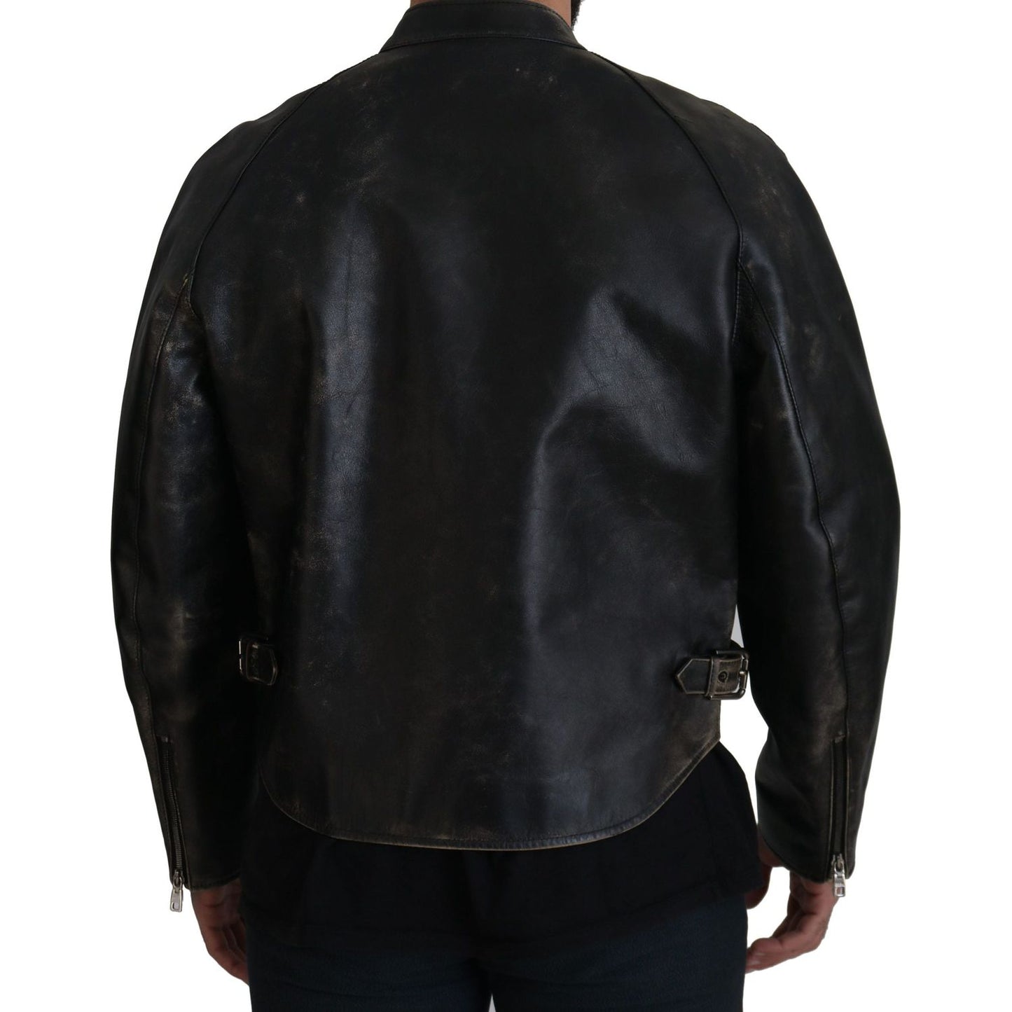 Dolce & Gabbana Black Leather Zipper Biker Coat Jacket
