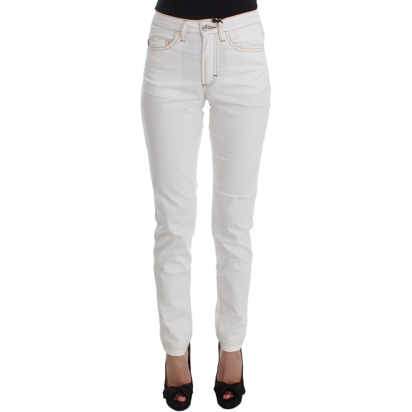 Cavalli White Cotton Blend Slim Fit Jeans