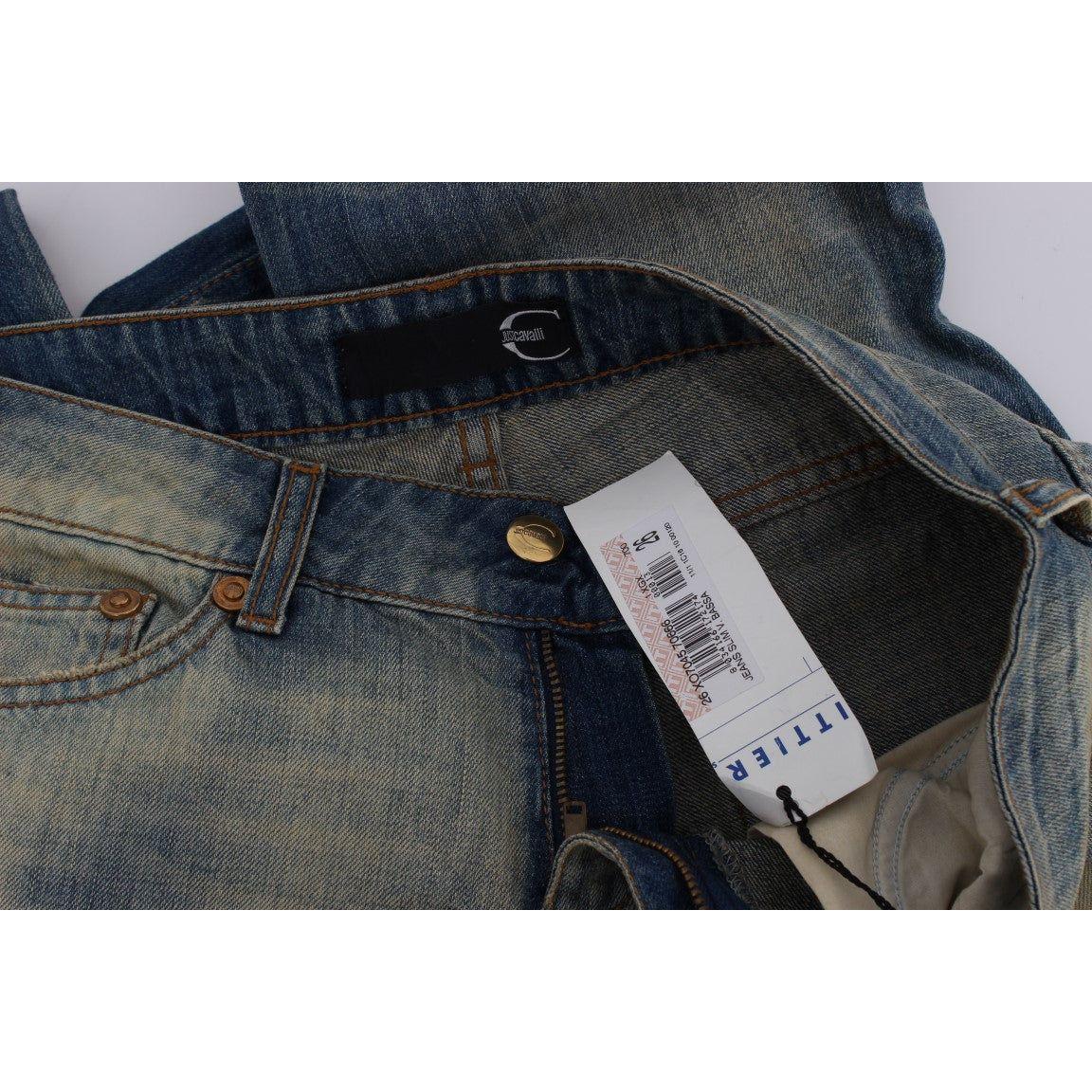 优雅修身喇叭形蓝色牛仔裤