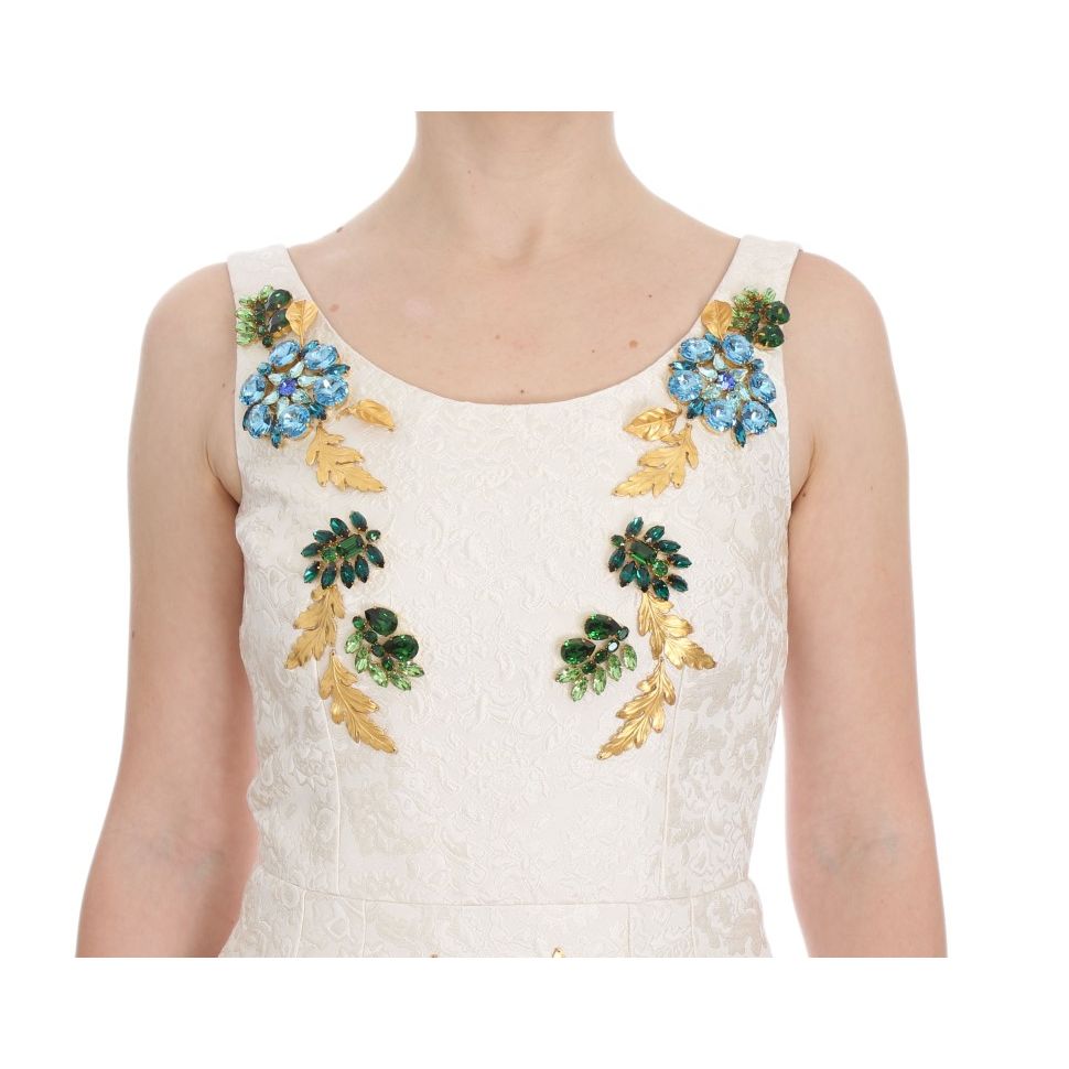 Dolce & Gabbana White Brocade Crystal Sheath Dress