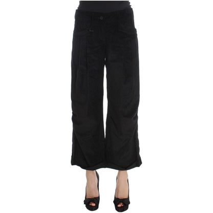 Ermanno Scervino Black Velvet Cotton Capri Bootcut Pants Jeans & Pants