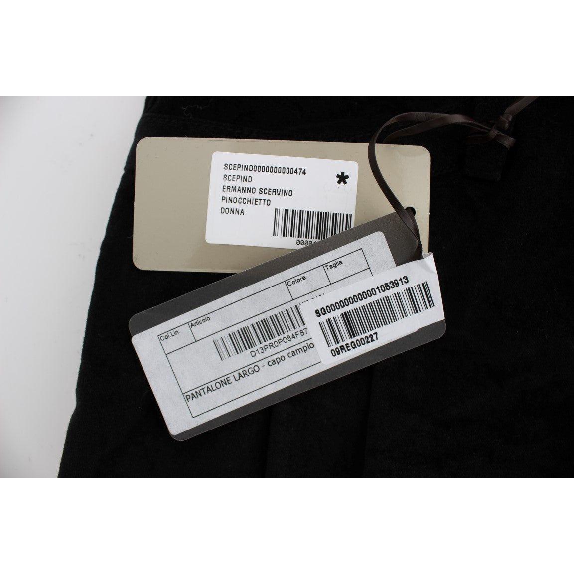 بنطال جينز إيرمانو شيرفينو قطني أنيق أسود بأرجل واسعة