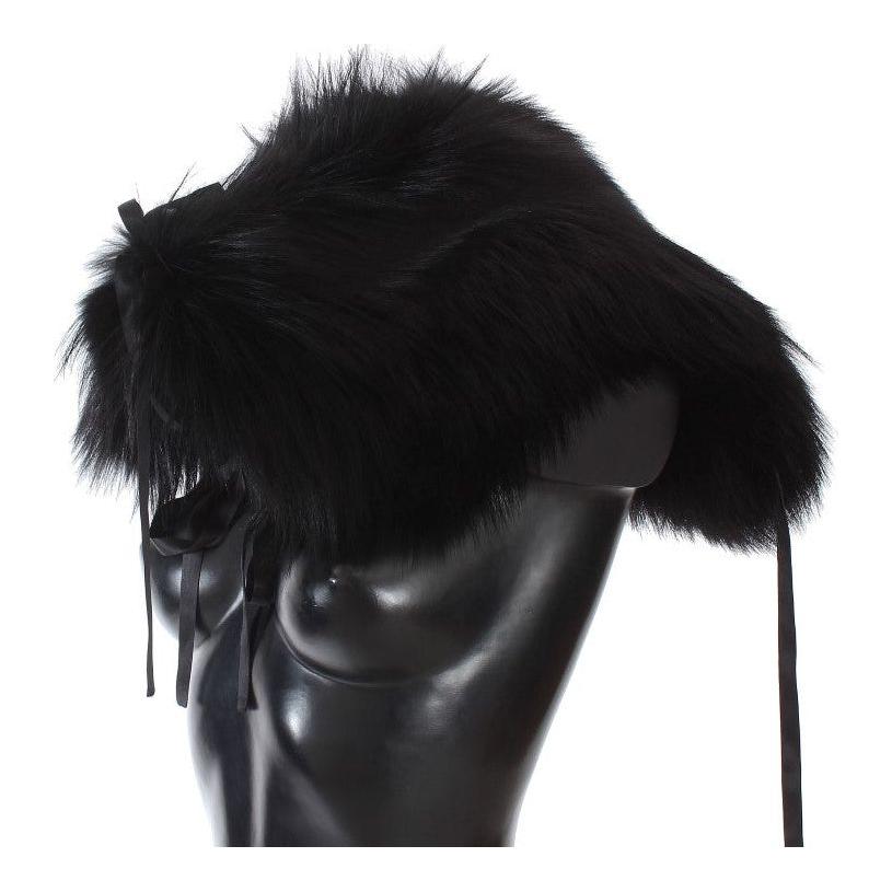 Dolce & Gabbana Black Fox Fur Shoulder Wrap Cover Collar Scarf