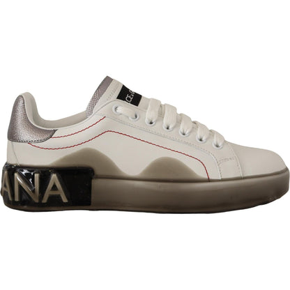 Dolce & Gabbana White Leather Shoes Womens Logo Portofino Sneakers
