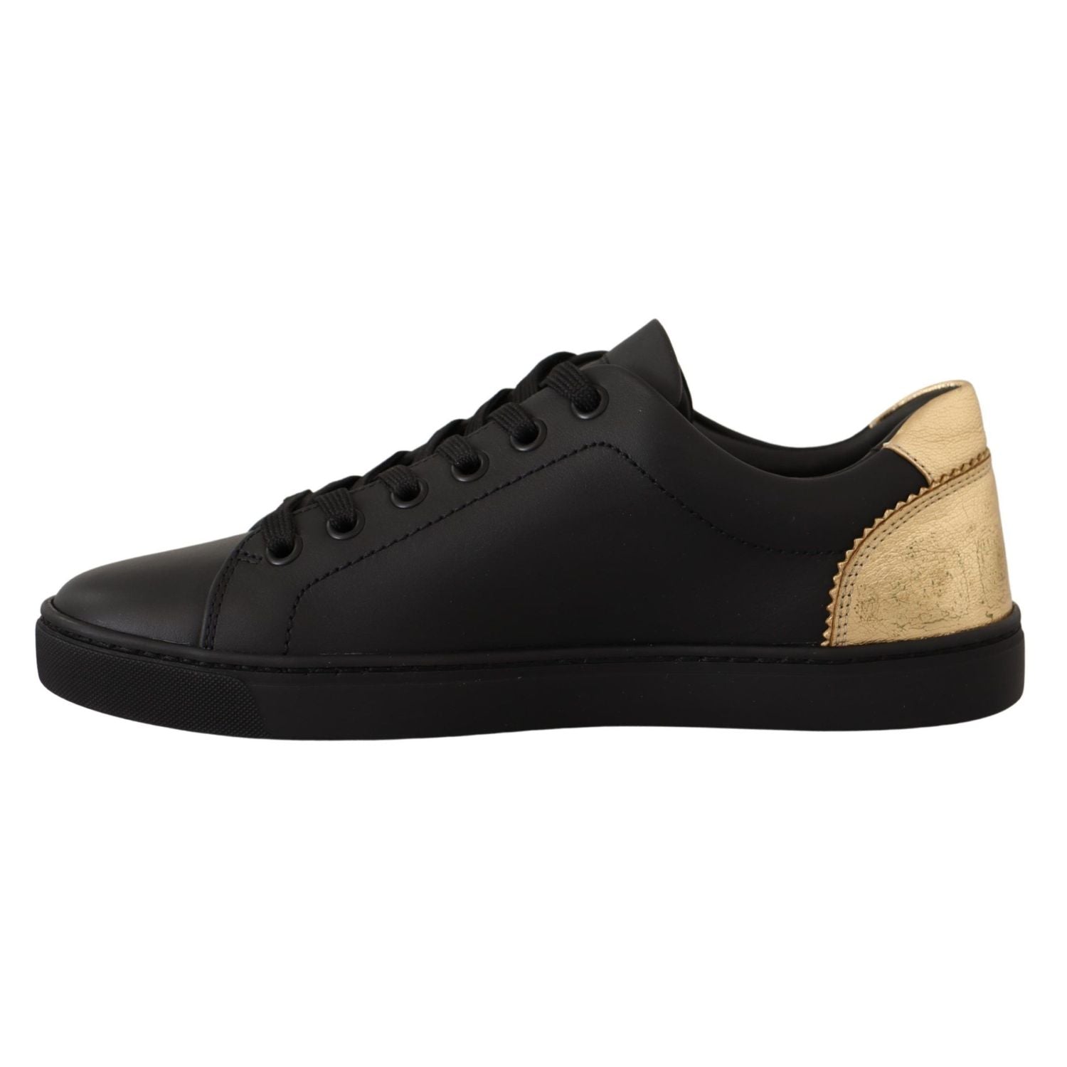 Dolce & Gabbana Black Gold Leather Low Top Sneakers Womens Shoes