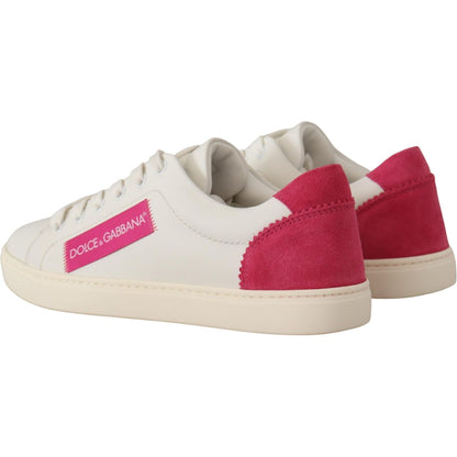 Dolce & Gabbana White Pink Leather Low Top Sneakers Womens Shoes