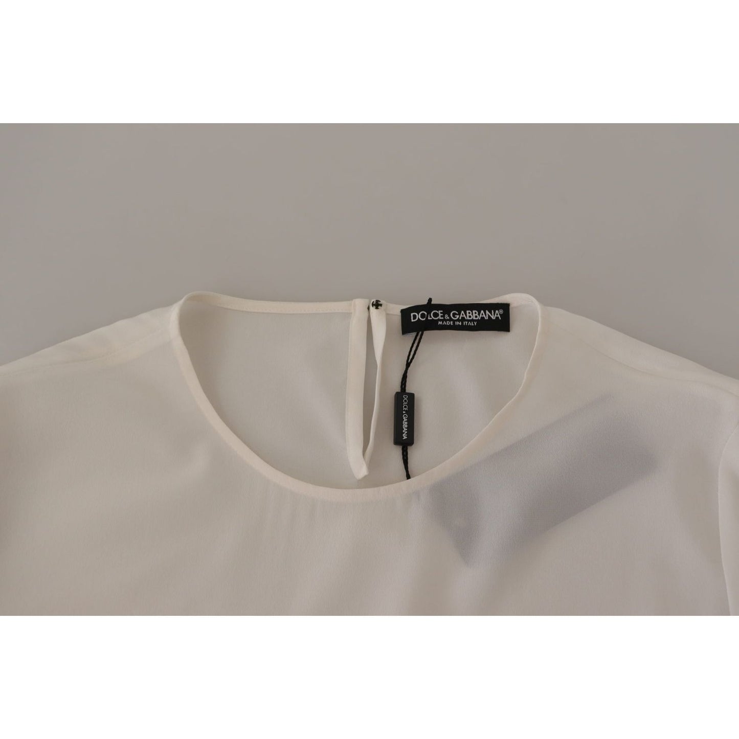 Dolce & Gabbana White Silk DG Logo Embroidered Long Sleeves Blouse