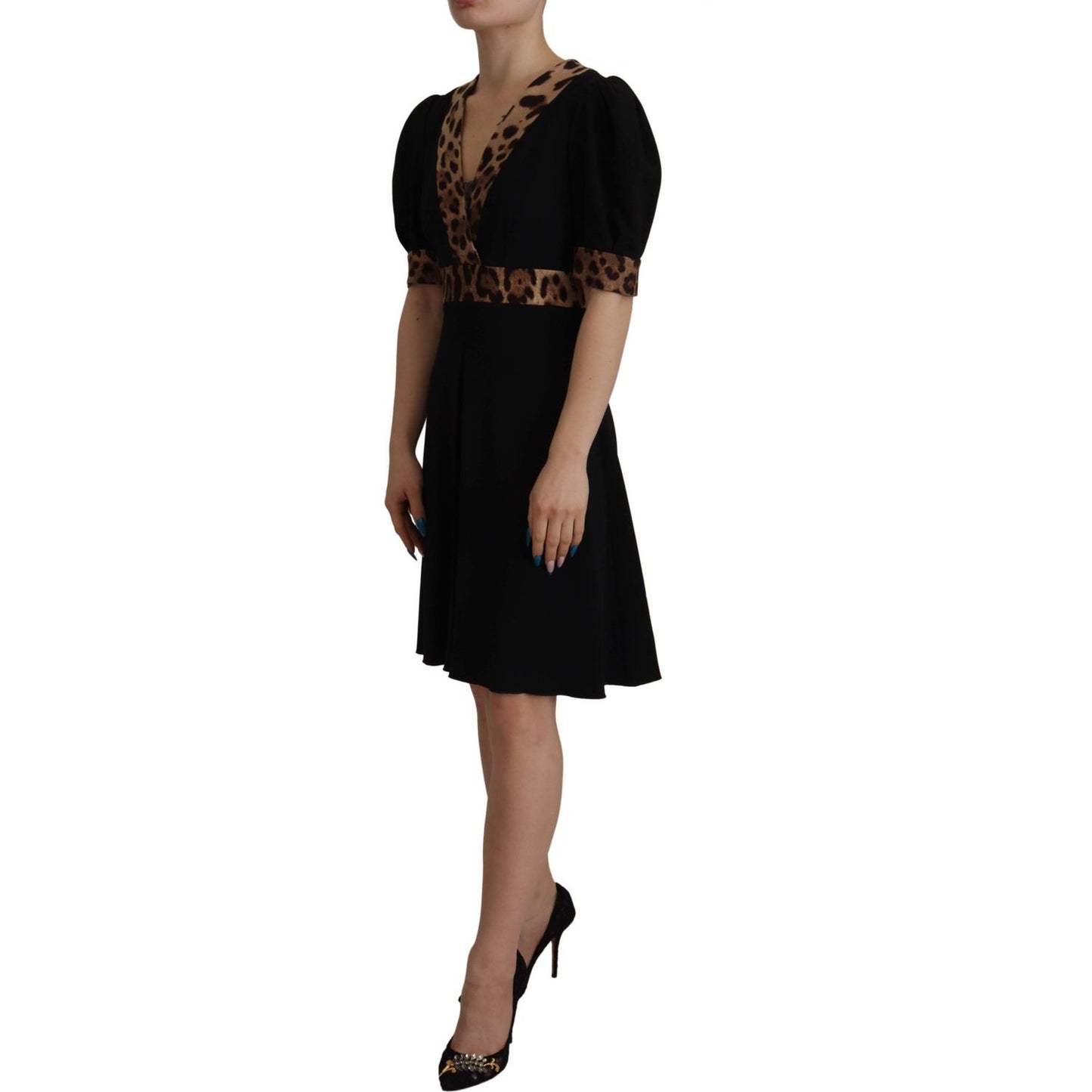 Dolce & Gabbana Black Leopard A-line Knee Length Dress